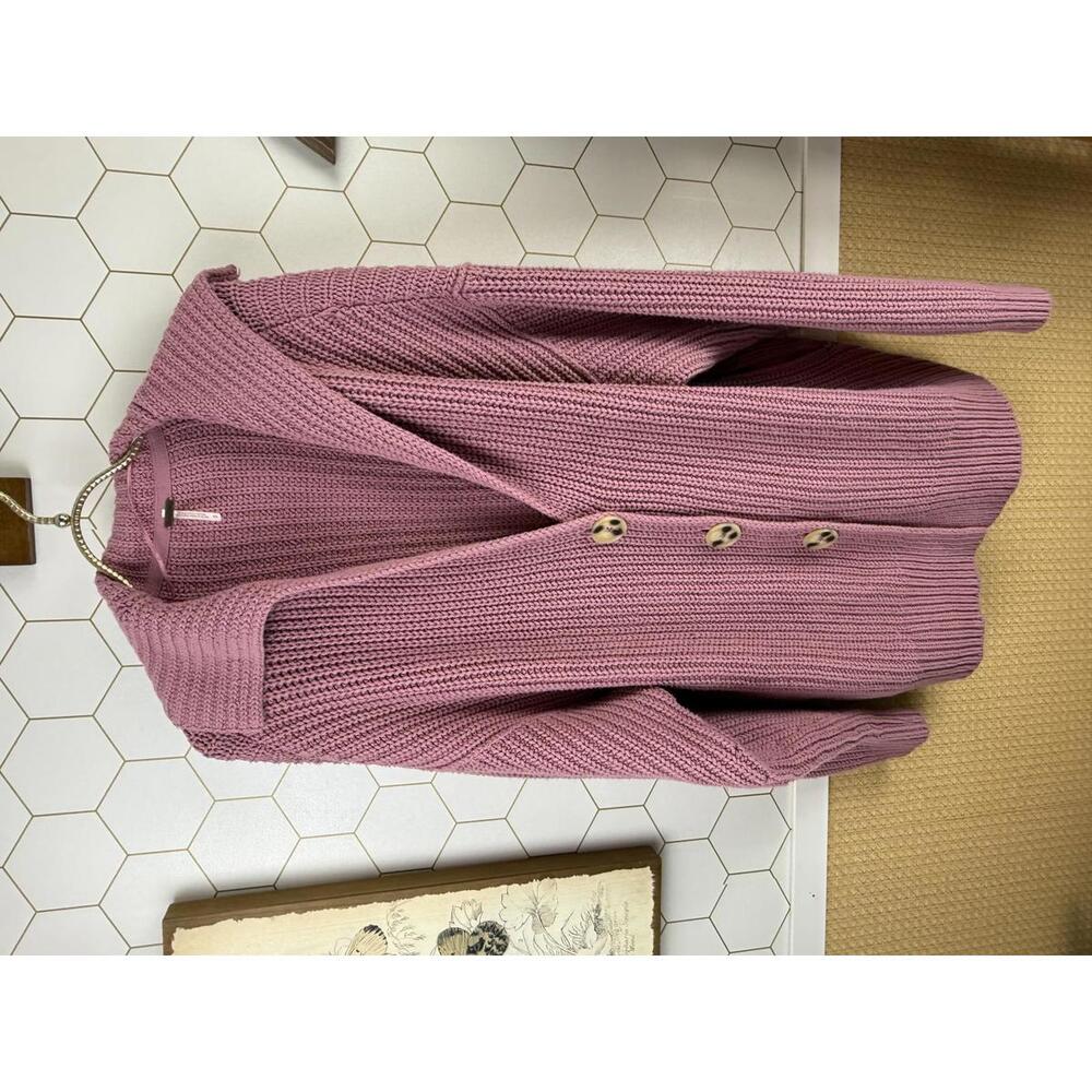 Free People Chunky Pink Heavy Knit Swim Too Deep Cardigan - Size - Small - Picture 8 of 8